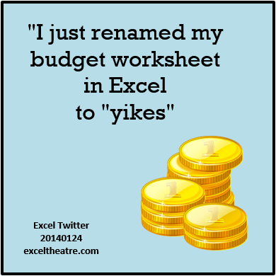 I just renamed my budget worksheet in Excel to "yikes" www.exceltheatre.com