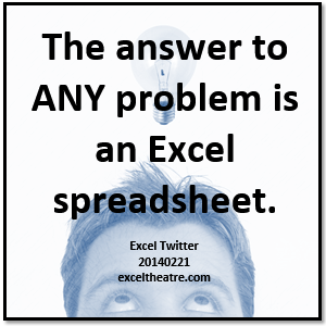 The answer to ANY problem is an Excel spreadsheet. www.exceltheatre.com/blog/