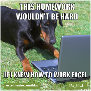 This homework wouldn't be hard if I knew how to work excel http://exceltheatre.com/blog/