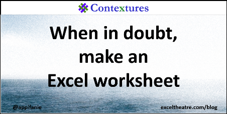 When in doubt, make an Excel worksheet http://exceltheatre.com/blog/