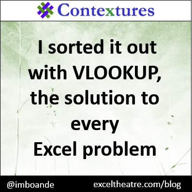 I sorted it out with VLOOKUP, the solution to every Excel problem http://exceltheatre.com/blog/
