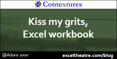Kiss my grits, Excel workbook. This week’s collection of Excel-themed tweets. http://exceltheatre.com/blog/