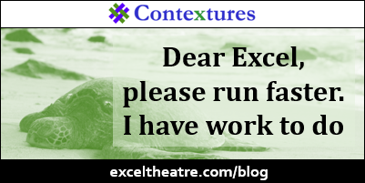 Dear Excel, please run faster, I have work to do http://exceltheatre.com/blog/