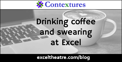 Drinking coffee and swearing at Excel http://exceltheatre.com/blog/