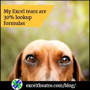 My Excel tears are 30% lookup formulas