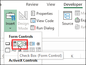 check box from form controls